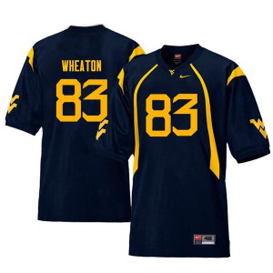 Men West Virginia University #83 Bryce Wheaton Navy Throwback NCAA Jerseys 280286-988