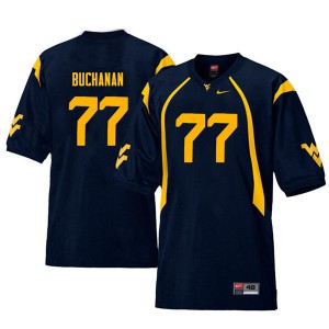 Mens West Virginia University #77 Daniel Buchanan Navy Throwback Embroidery Jerseys 636875-648