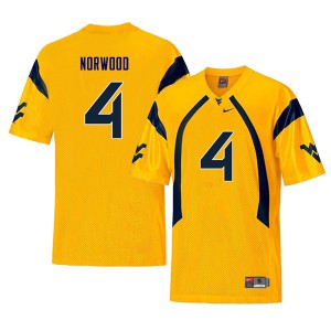 Men West Virginia Mountaineers #4 Josh Norwood Yellow Throwback NCAA Jerseys 639397-536