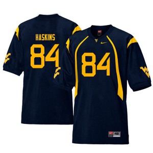 Men's WVU #84 Jovani Haskins Navy Throwback Embroidery Jerseys 277542-589