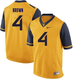 Men's West Virginia University #4 Leddie Brown Yellow University Jerseys 503327-800