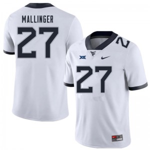 Mens West Virginia #27 Davis Mallinger White Player Jersey 446392-945
