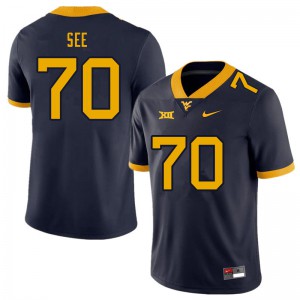 Men West Virginia Mountaineers #70 Shaun See Navy Embroidery Jersey 340016-730