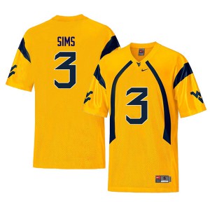 Mens West Virginia Mountaineers #3 Charles Sims Yellow Retro Stitched Jerseys 728020-744