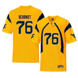 Mens West Virginia Mountaineers #76 Chase Behrndt Yellow Retro Embroidery Jersey 676641-890