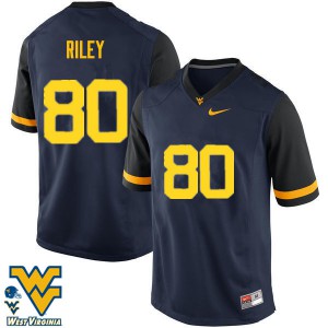 Men's West Virginia #80 Chase Riley Navy Embroidery Jersey 490170-613