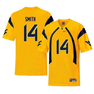 Mens West Virginia University #14 Collin Smith Yellow Retro Football Jerseys 729990-807