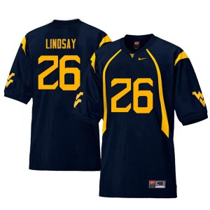 Men West Virginia Mountaineers #26 Deamonte Lindsay Navy Retro Embroidery Jersey 843447-582