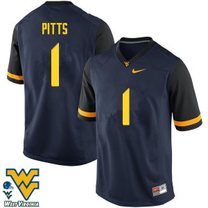 Men's West Virginia University #1 Derrek Pitts Navy Stitched Jerseys 633956-924