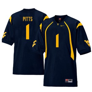 Mens West Virginia University #1 Derrek Pitts Navy Retro Official Jerseys 216831-461