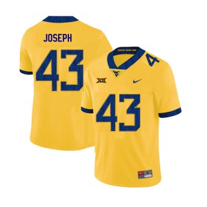 Men West Virginia University #43 Drew Joseph Yellow 2019 Player Jersey 988055-969
