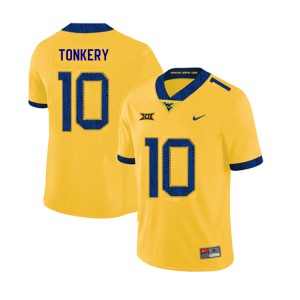 Mens West Virginia Mountaineers #10 Dylan Tonkery Yellow 2019 Football Jersey 184362-803
