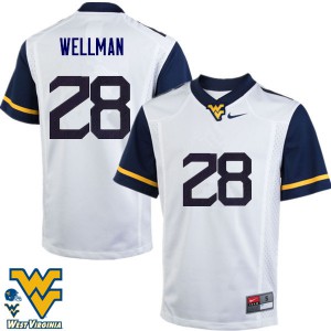 Mens West Virginia #28 Elijah Wellman White Stitched Jerseys 255455-376