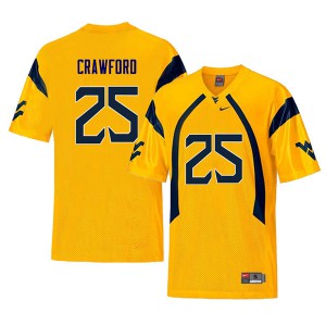 Mens West Virginia #25 Justin Crawford Yellow Retro Football Jersey 996276-219