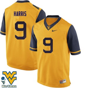 Men WVU #9 Major Harris Gold Stitch Jerseys 741176-495
