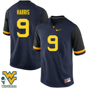 Men West Virginia #9 Major Harris Navy Embroidery Jersey 835544-912