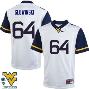 Mens West Virginia University #64 Mark Glowinski White Stitch Jersey 557830-387