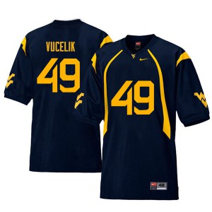 Men's West Virginia University #49 Matt Vucelik Navy Retro Embroidery Jersey 283957-312