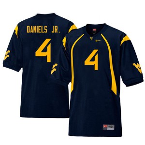 Men's West Virginia #4 Mike Daniels Jr. Navy Retro Stitched Jersey 805726-629