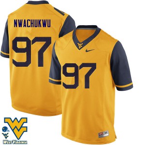 Mens West Virginia Mountaineers #97 Noble Nwachukwu Gold Stitch Jersey 601325-802