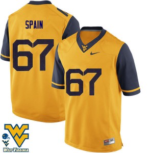 Mens West Virginia Mountaineers #67 Quinton Spain Gold Official Jerseys 106078-212