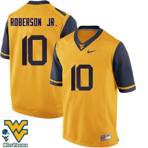 Mens West Virginia University #10 Reggie Roberson Jr. Gold Stitched Jersey 832032-606