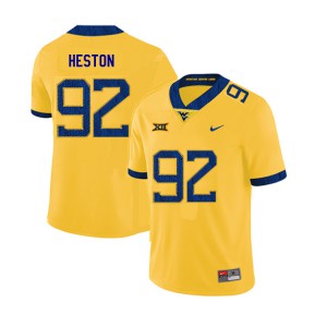 Mens West Virginia Mountaineers #92 Rhett Heston Yellow 2019 Football Jerseys 213893-386