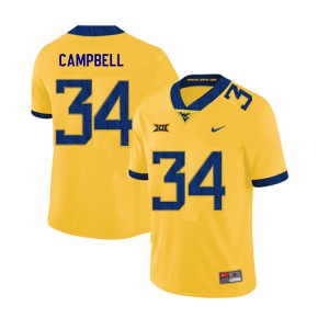 Men's West Virginia University #34 Shea Campbell Yellow 2019 Football Jersey 899388-877