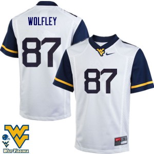 Men West Virginia Mountaineers #87 Stone Wolfley White University Jerseys 402975-621