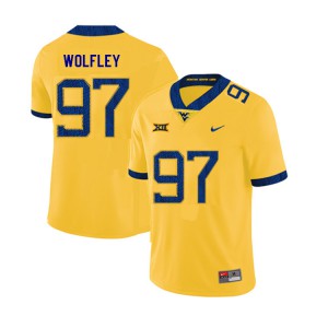 Mens West Virginia Mountaineers #97 Stone Wolfley Yellow 2019 Embroidery Jersey 650820-630