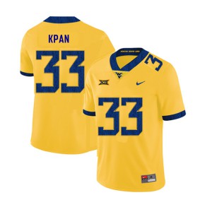 Men's West Virginia #33 T.J. Kpan Yellow 2019 Football Jerseys 693797-608