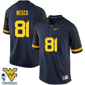 Men West Virginia University #81 Trevon Wesco Navy Football Jerseys 137607-232