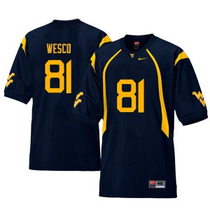 Mens WVU #81 Trevon Wesco Navy Retro Stitched Jerseys 780558-361