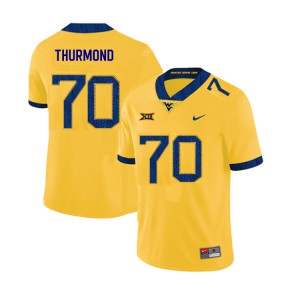 Men's West Virginia University #70 Tyler Thurmond Yellow 2019 Embroidery Jersey 236103-541