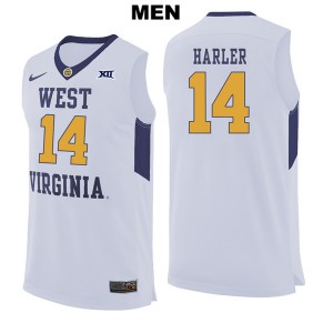 Mens West Virginia #14 Chase Harler White Embroidery Jersey 542893-149