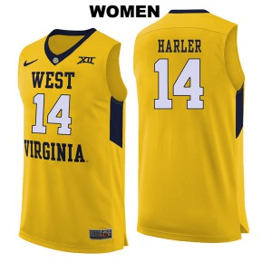 Women's West Virginia University #14 Chase Harler Yellow Player Jerseys 379718-608