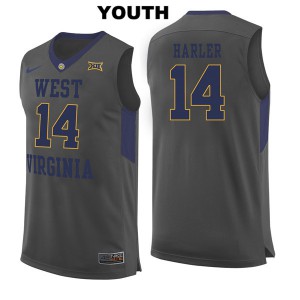 Youth WVU #14 Chase Harler Gray College Jerseys 654671-158