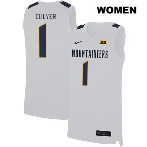 Womens WVU #1 Derek Culver White Stitched Jerseys 250695-698
