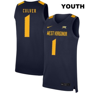Youth West Virginia University #1 Derek Culver Navy NCAA Jersey 614984-813