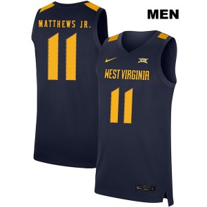 Men's West Virginia University #11 Emmitt Matthews Jr. Navy Basketball Jerseys 891452-202