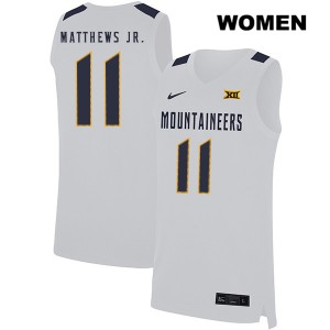 Womens Mountaineers #11 Emmitt Matthews Jr. White University Jersey 853195-348