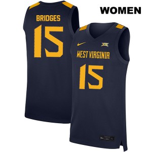 Womens West Virginia University #15 Jalen Bridges Navy Basketball Jersey 424091-736