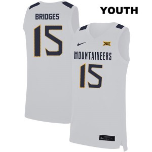 Youth West Virginia #15 Jalen Bridges White Stitched Jerseys 174791-363