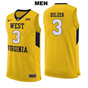 Men's West Virginia Mountaineers #3 James Bolden Yellow NCAA Jerseys 982702-982