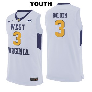Youth WVU #3 James Bolden White Stitch Jersey 234112-484
