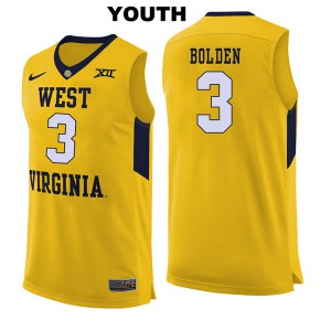 Youth West Virginia University #3 James Bolden Yellow University Jersey 521869-945