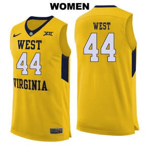 Women's West Virginia Mountaineers #44 Jerry West Yellow Embroidery Jersey 264362-469