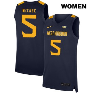 Womens West Virginia University #5 Jordan McCabe Navy Embroidery Jersey 473019-424