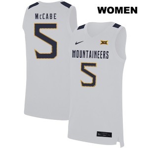 Women's West Virginia University #5 Jordan McCabe White Basketball Jersey 249698-249