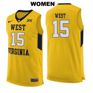 Women WVU #15 Lamont West Yellow Official Jerseys 800120-179